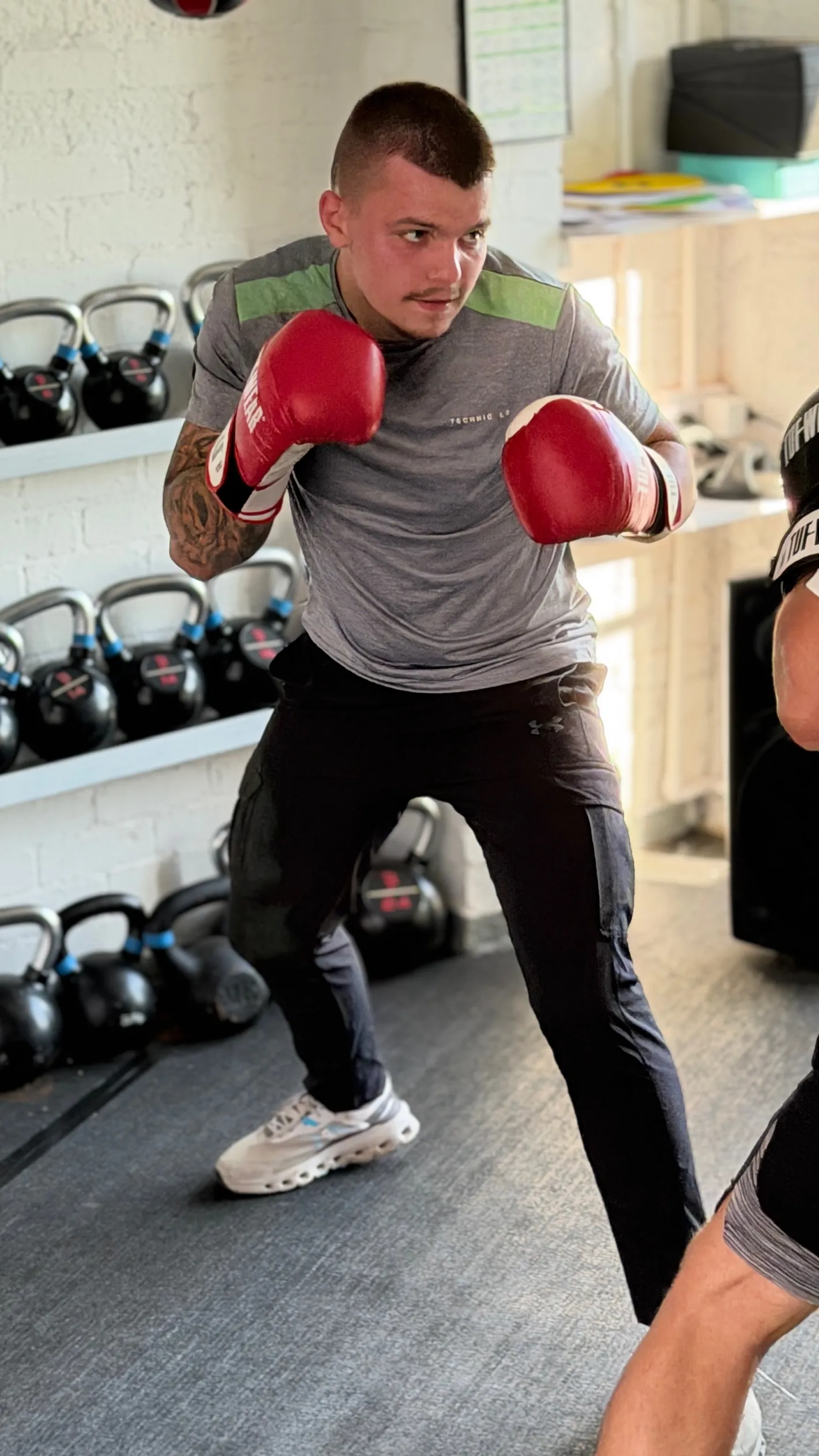 Beginner learning boxing technique at Krank Boxing and Fitness HQ Durham