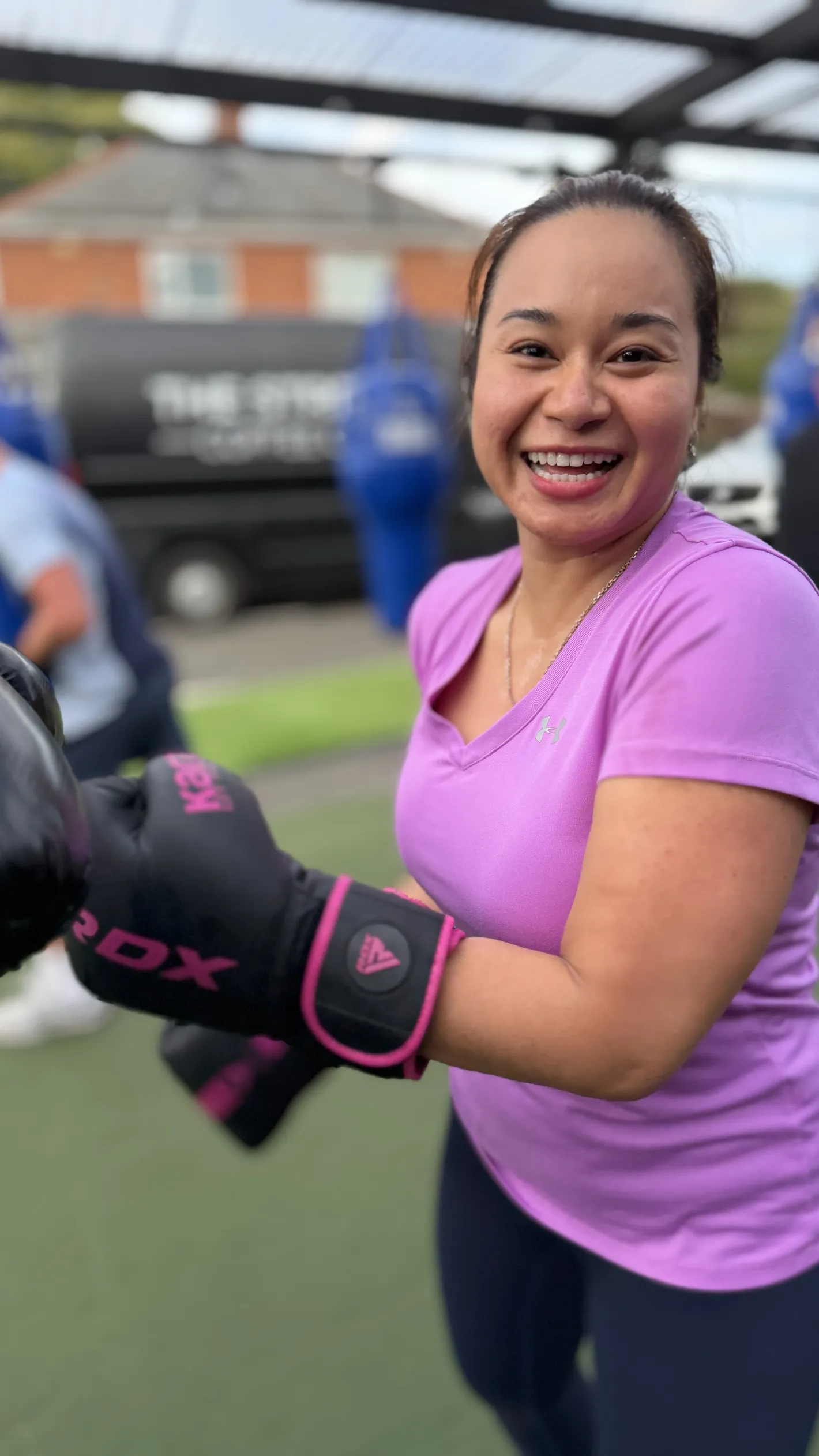 Beginner enjoying boxing training at Krank Boxing and Fitness HQ Durham